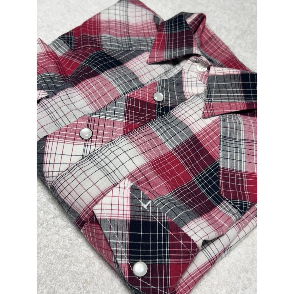 Roper Shirt Mens M Plaid Black, Gray, Red Pearl Snap Western Cowboy Lightweight